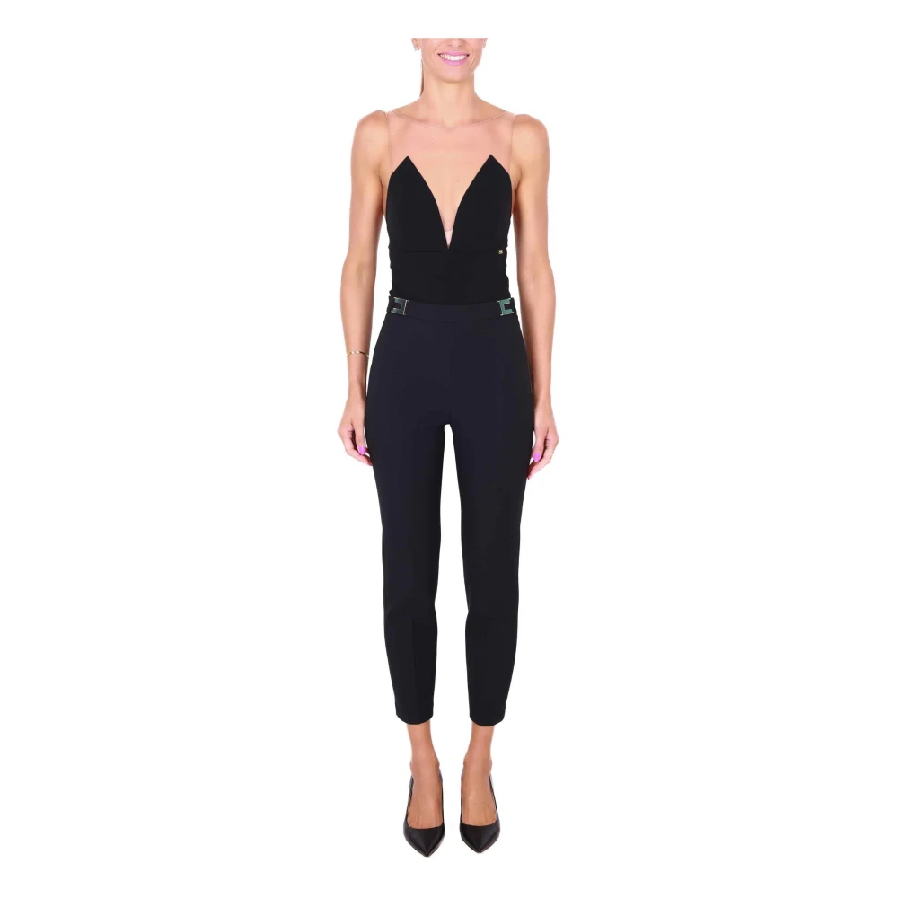 Elisabetta Franchi Zwarte sigarettenbroek met logoplaques Black Dames
