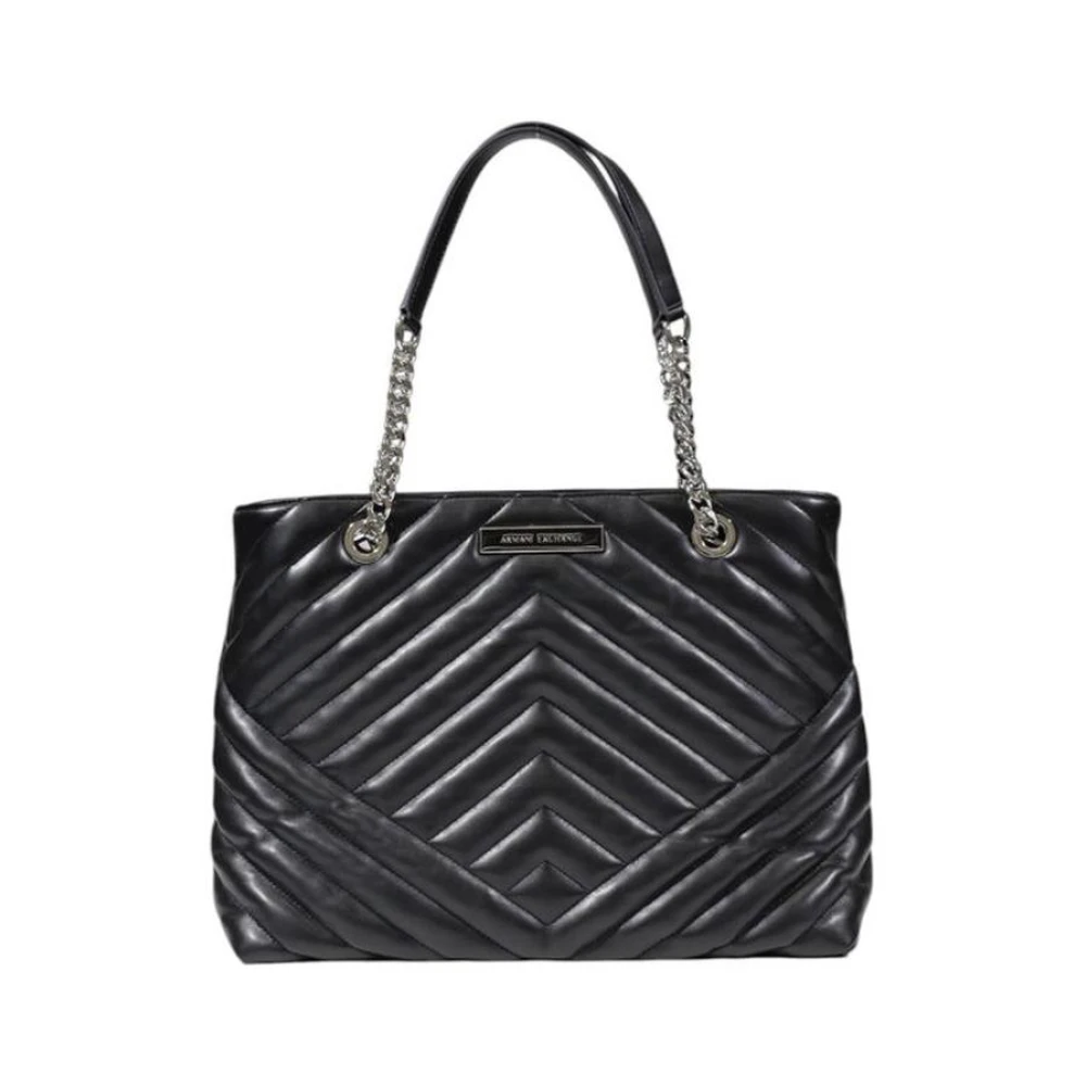 Armani Exchange Women's Black Shopping Bags, One Size, Quilted Chevron Tote Bag