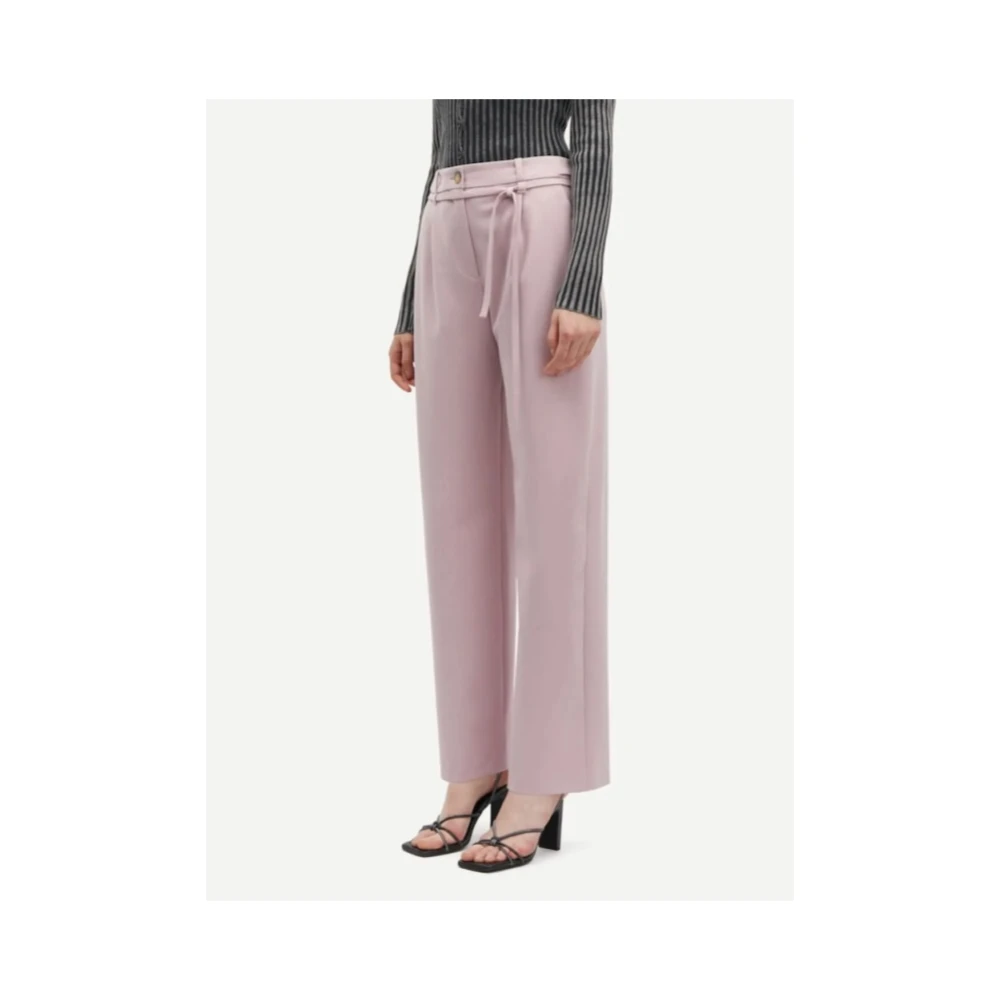 Samsøe High-Waisted Wide-Leg Broek met Riem Pink Dames