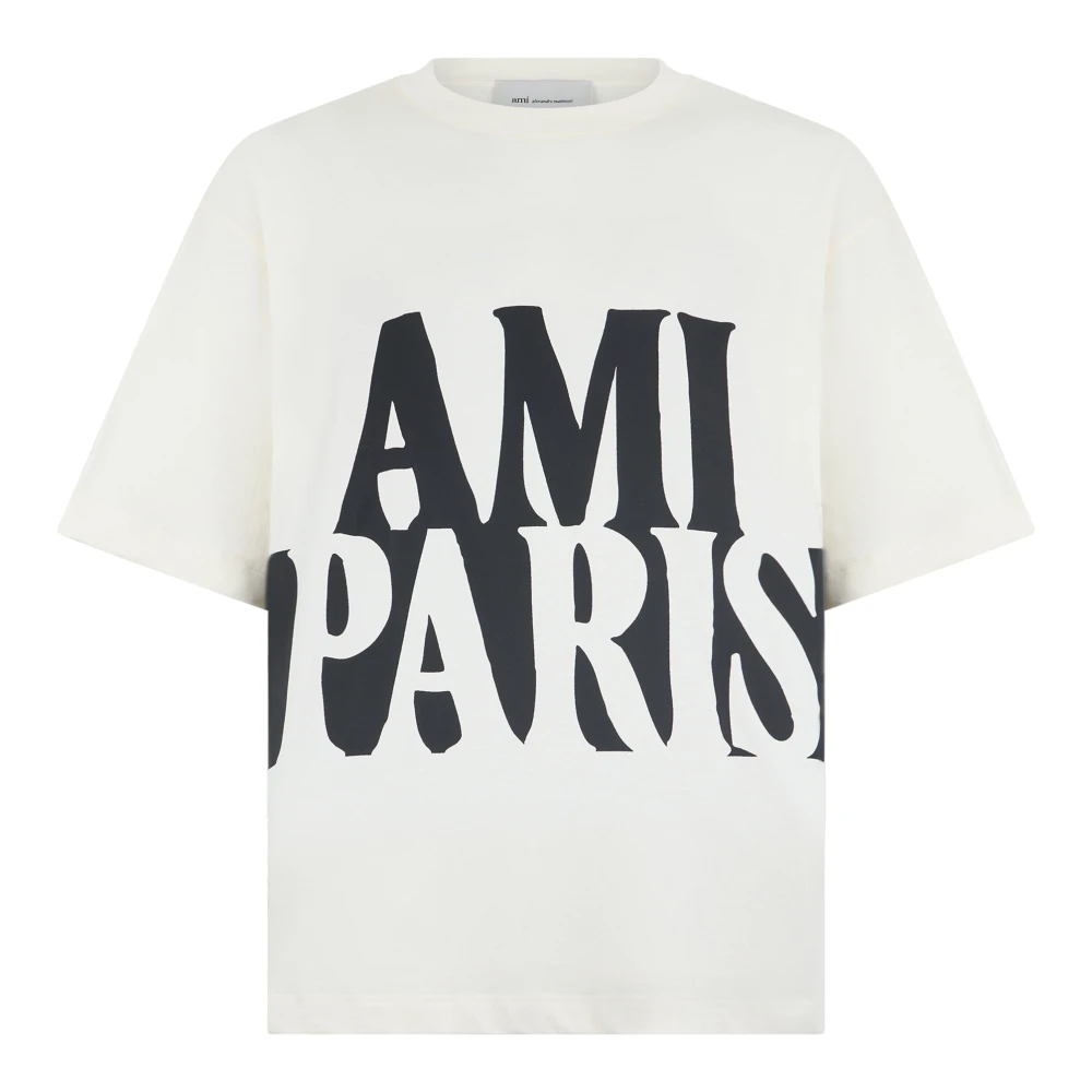 Ami Paris Men's White T-Shirts, S, Cotton T-Shirt With Print
