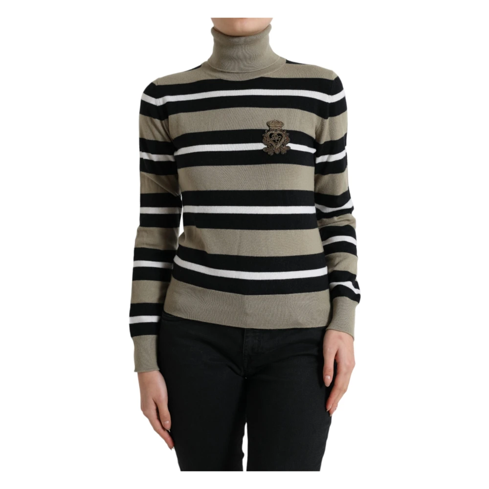 Dolce & Gabbana Women's Multicolor Stripes Logo Turtle Neck Pullover Jumper - Turtlenecks - S - Knitwear