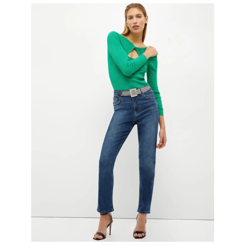 Liu Jo Hoge Taille Rechte Pijp Jeans met Afneembare Riem Blue Dames