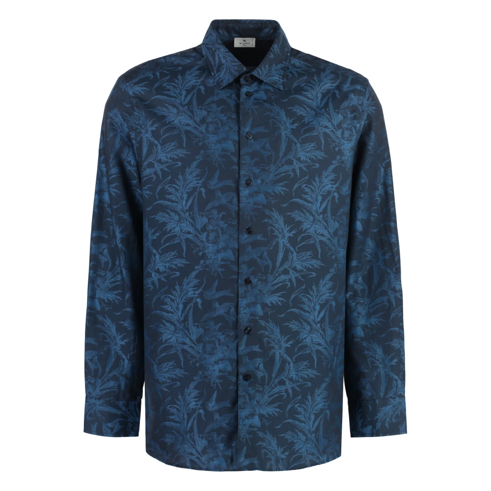 ETRO Katoenen overhemd met bloemenprint Blue Heren