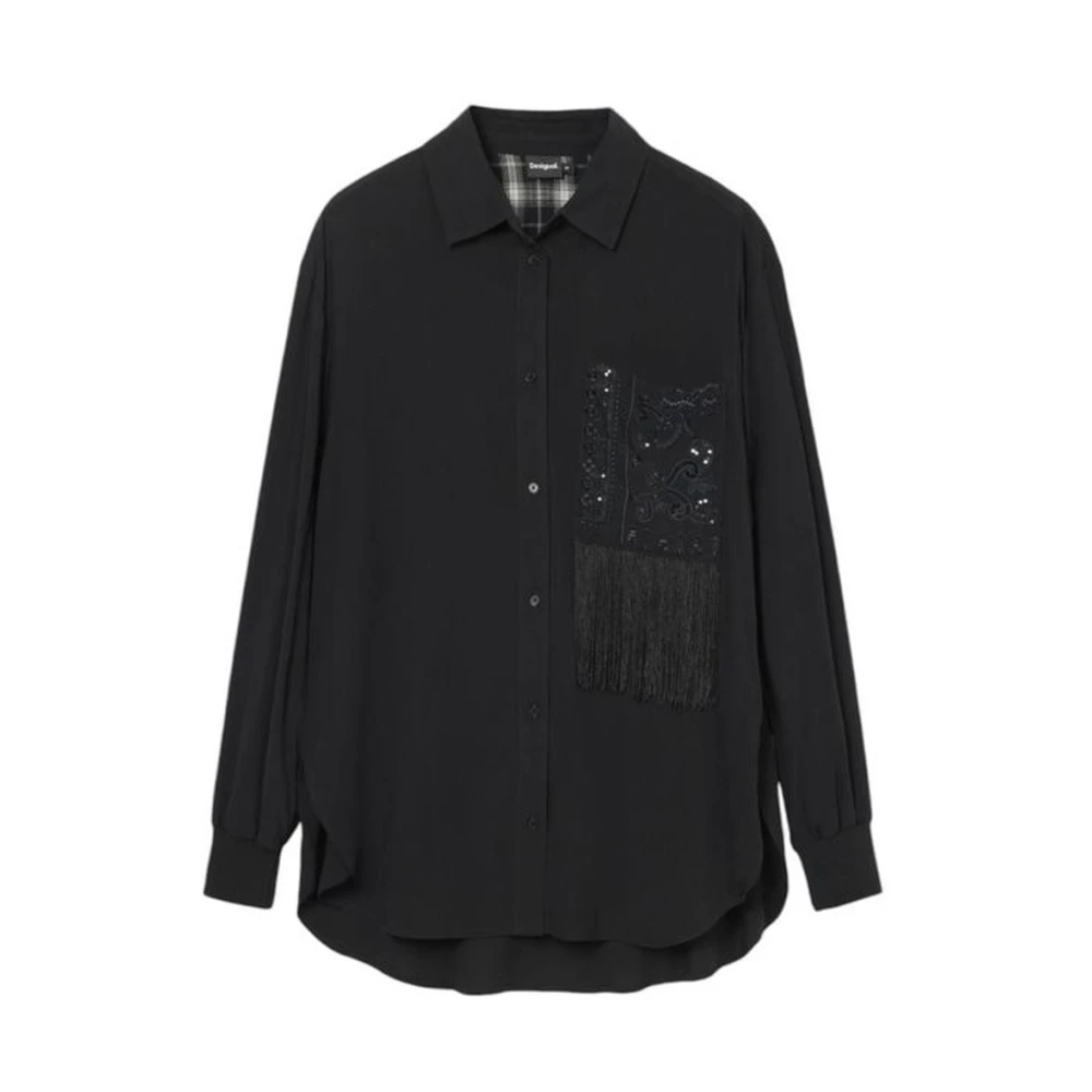 Desigual Zwarte franje detail versierde shirt Black Dames