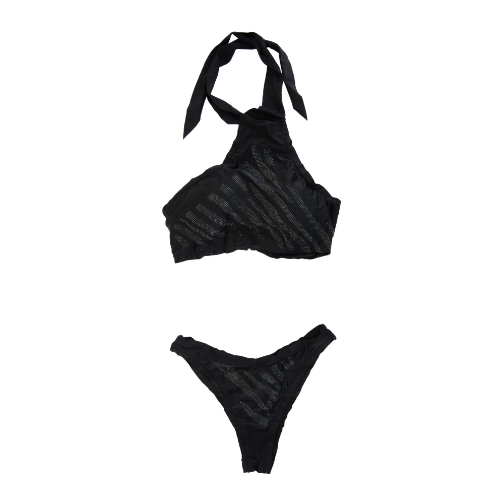 F**k Strass Bikini Set met Haak en Strik Black Dames