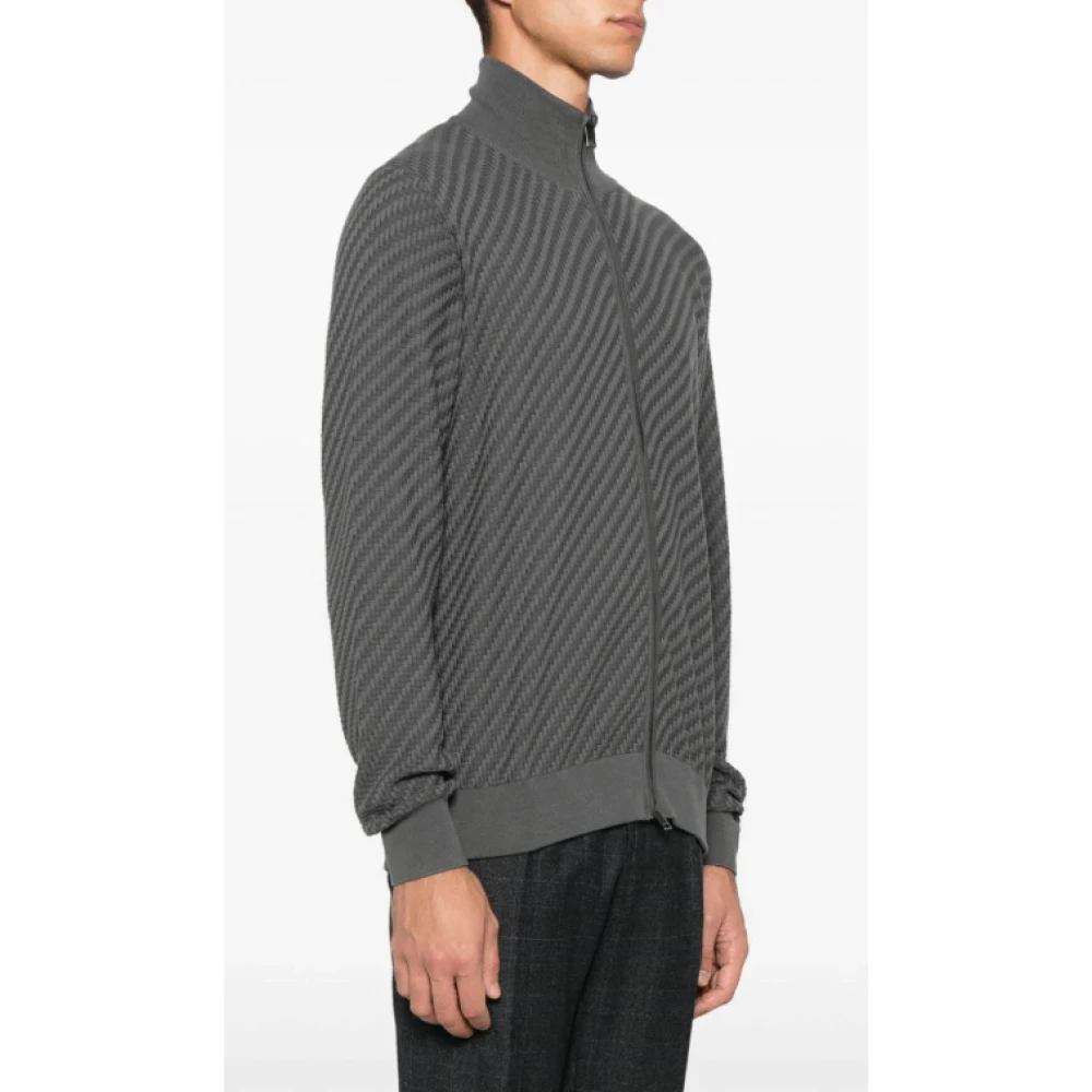 Brioni Gestructureerde Katoen-Zijde Cardigan met Rits Gray Heren
