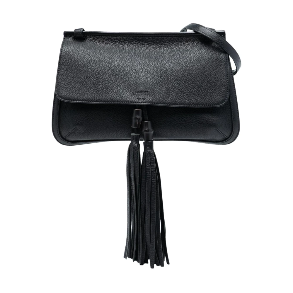 Gucci Vintage Women's Black Pre-Owned Shoulder Bag With Tassels
