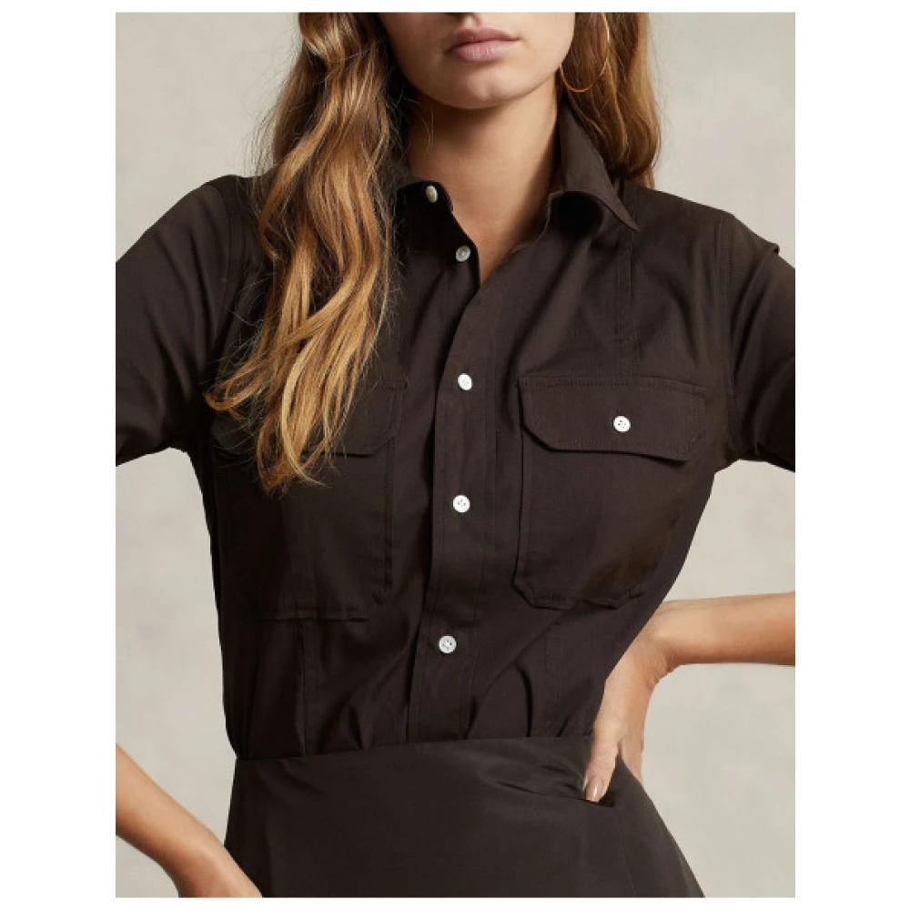 Polo Ralph Lauren Stretch Overhemd met Borstzakken Brown Dames