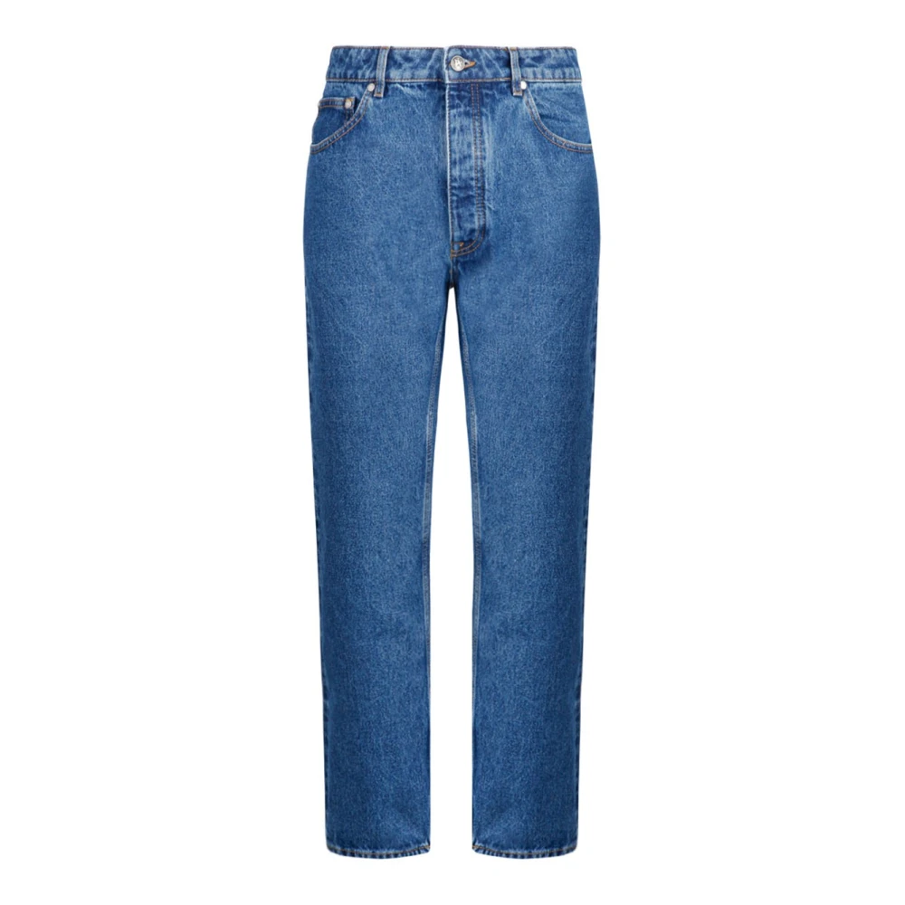 Palm Angels Blauwe Monogram Jeans Rechte Snit Ontwerp Blue Heren