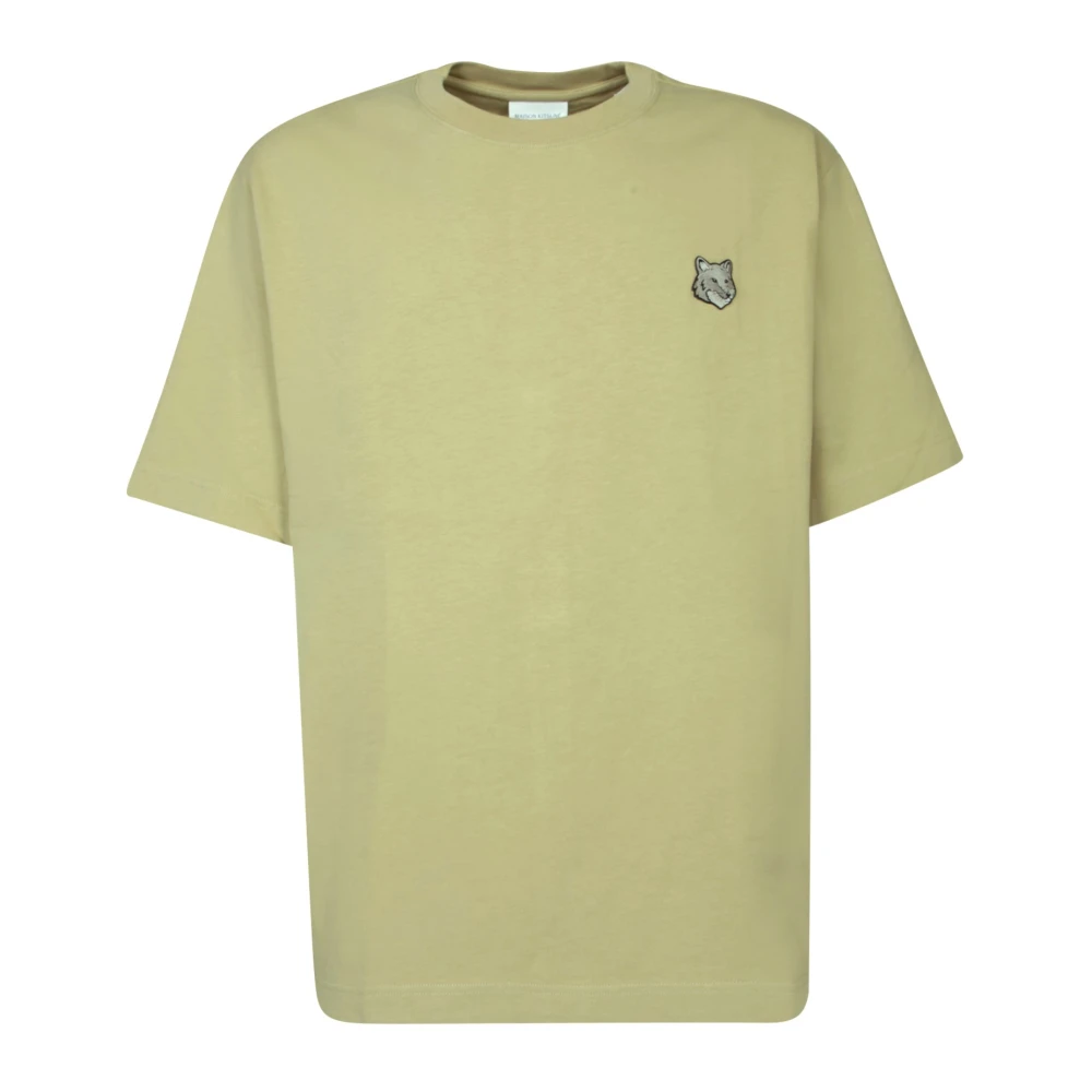 Maison Kitsuné Beige T-shirt met geborduurd embleem Green Heren