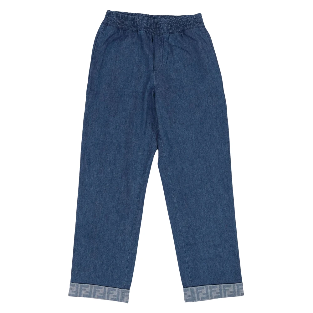 Fendi Unisex Blue Denim Wide Leg Ff Logo Jeans