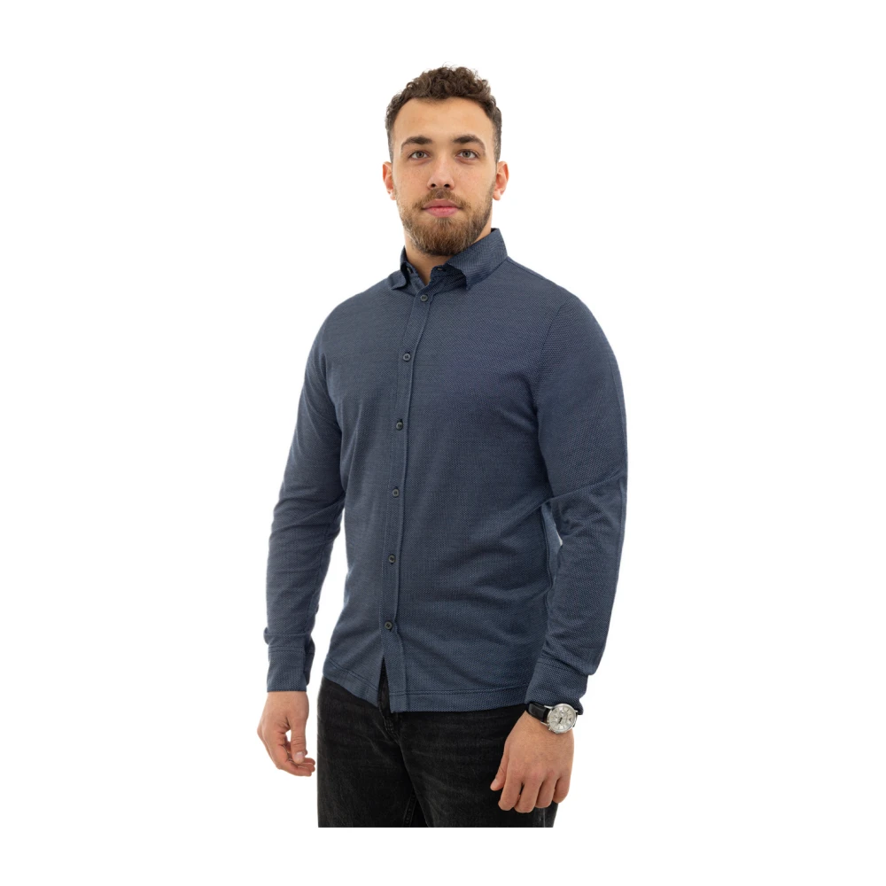 Canali Blauw Polo Shirt met Lange Mouwen Blue Heren