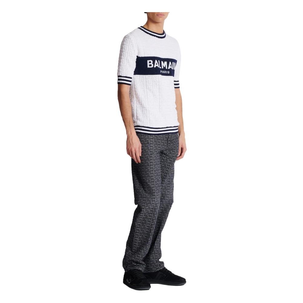 Balmain Kortemouw PB Labyrinth gebreid T-shirt White Heren