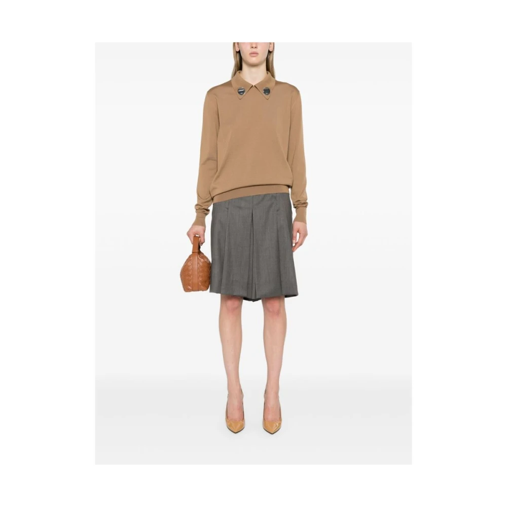 Jil Sander Bruine Wollen Gebreide Polosweater Beige Dames