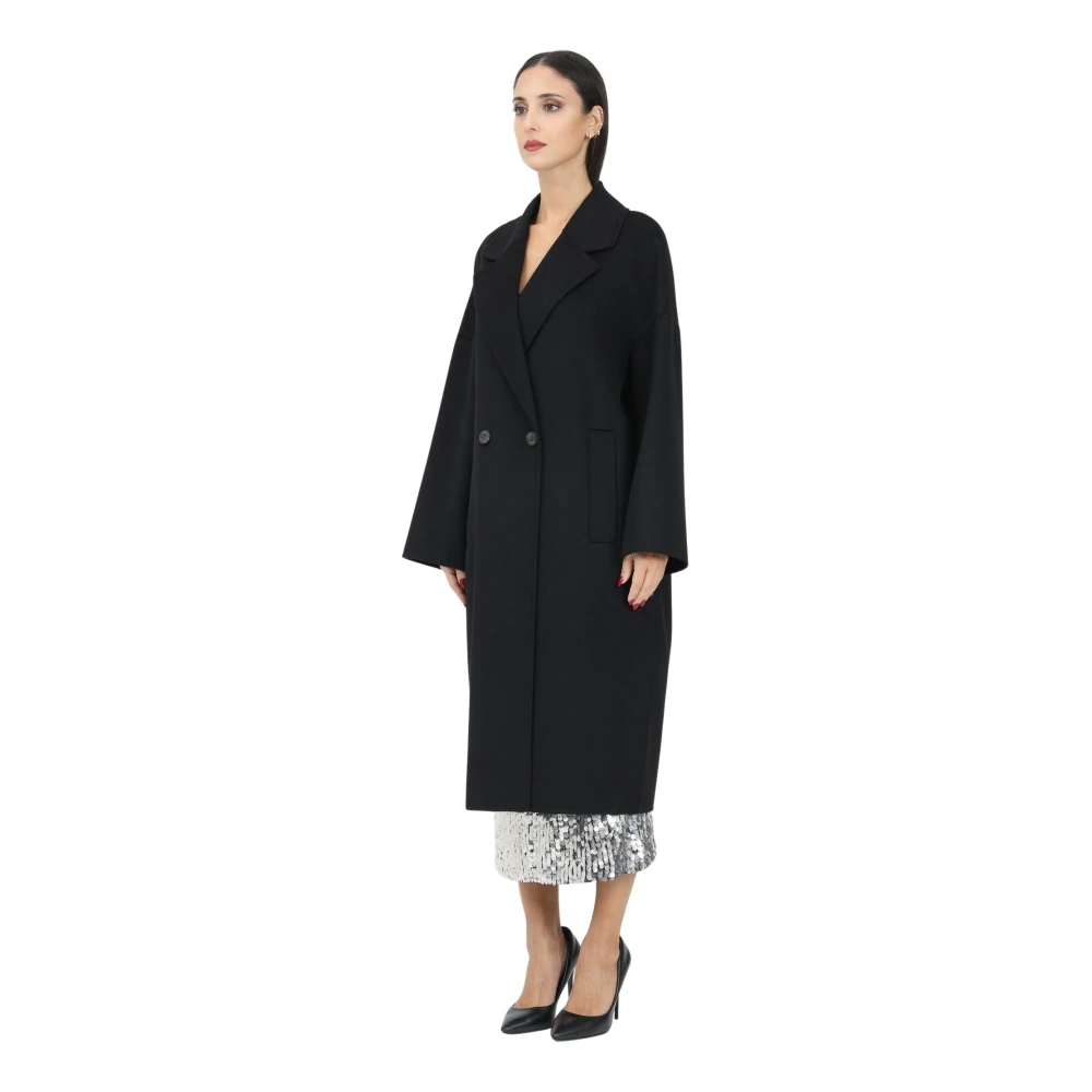 ViCOLO Zwarte lange jas met oversized design Black Dames