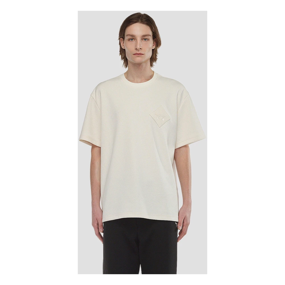 MCM Bouclé T-shirt met logopatch White Heren