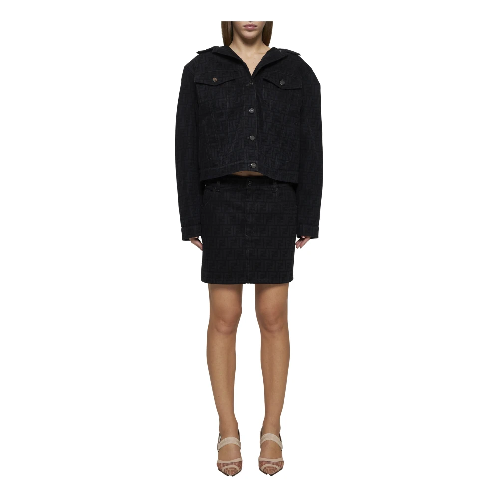 Fendi Zwarte Denim Minirok met FF Motief Black Dames