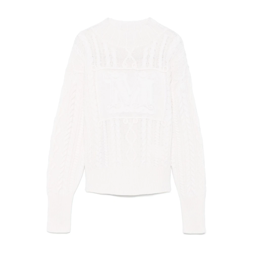 Max Mara Witte Intarsia-Gebreide Logotrui White Dames