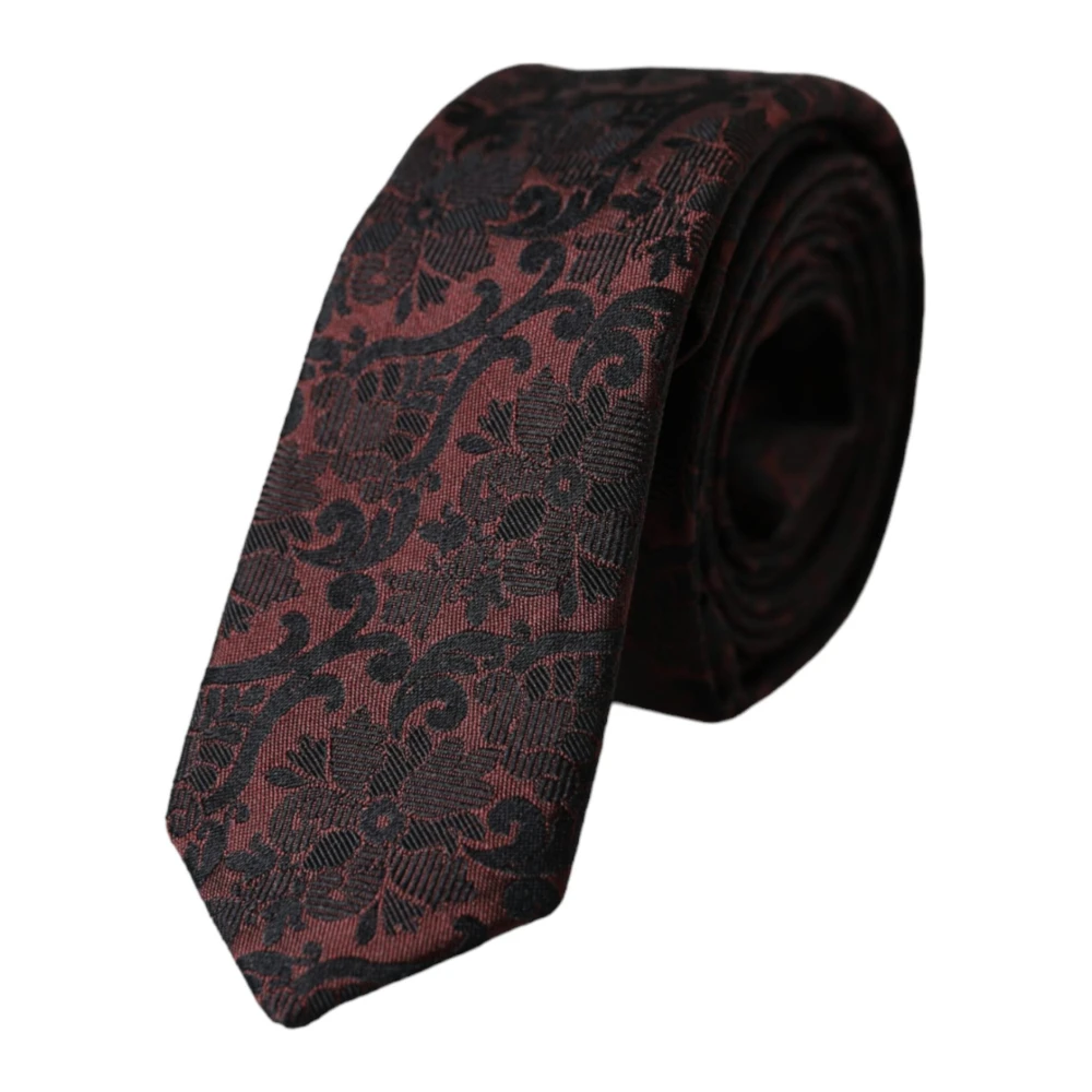 Dolce & Gabbana Zijden Bloemenfantasie Verstelbare Stropdas Brown Heren