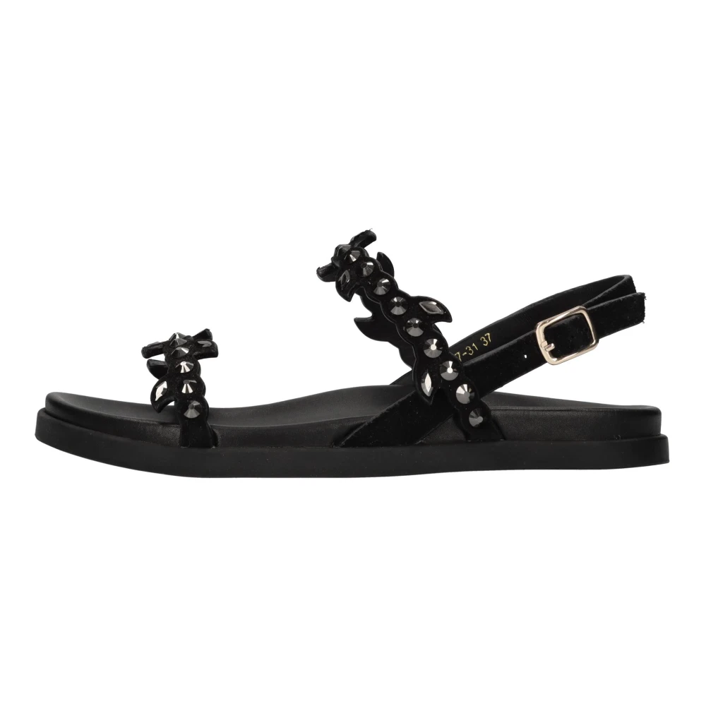 Emanuelle Vee Donna Nero - Sandali Bassi In Camoscio Con Strass - Shoes - 40 Eu