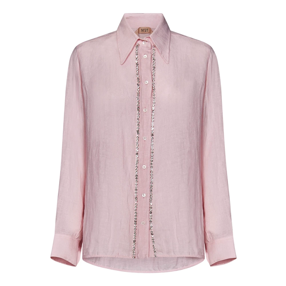 N21 Roze Linnen Overhemd met Kristallen Versiering Pink Dames