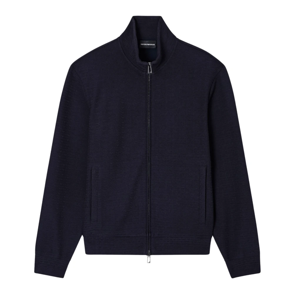 Emporio Armani Men's Blue Zip-Throughs, M, Textured Sweatshirt Jacket