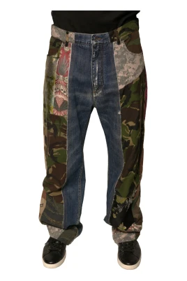Patchwork Straight Denim Jeans med Logo