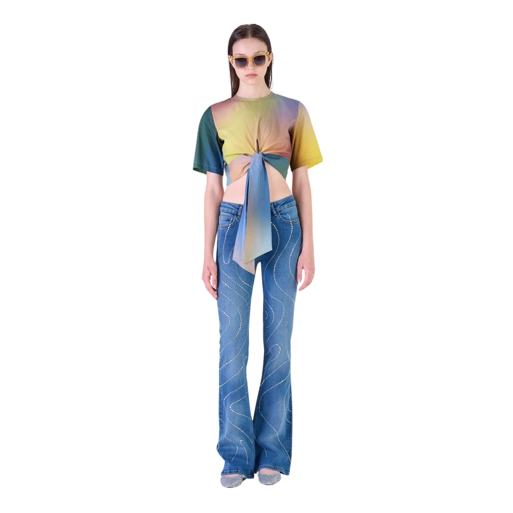 Silvian Heach Multicolor Crop T-shirt met Korte Mouwen en Knoopdetail aan de Voorkant Multicolor Dames