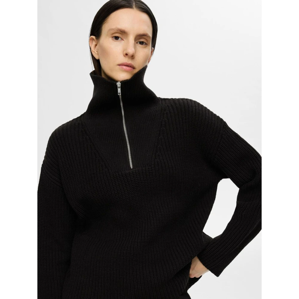 Selected Femme Hoge Hals Rits Trui Black Dames