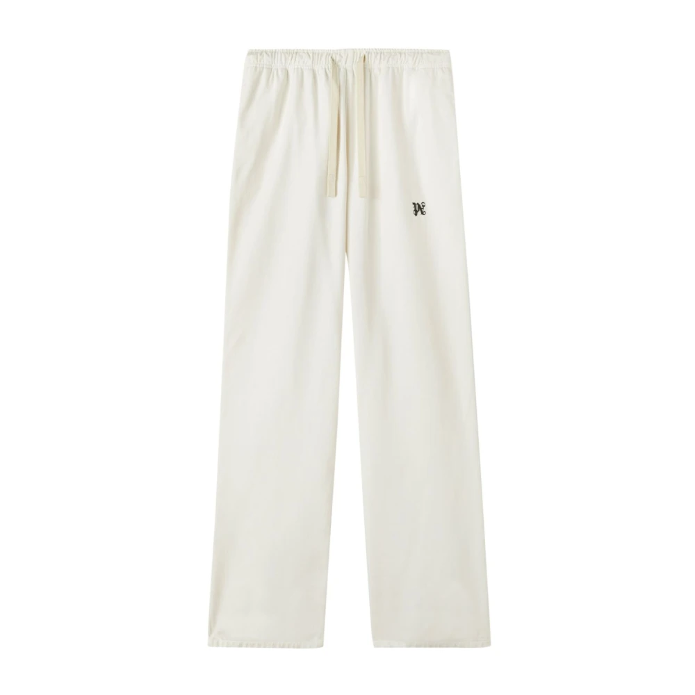 Palm Angels Men's White Straight Trousers, L, Trousers With Logo Print