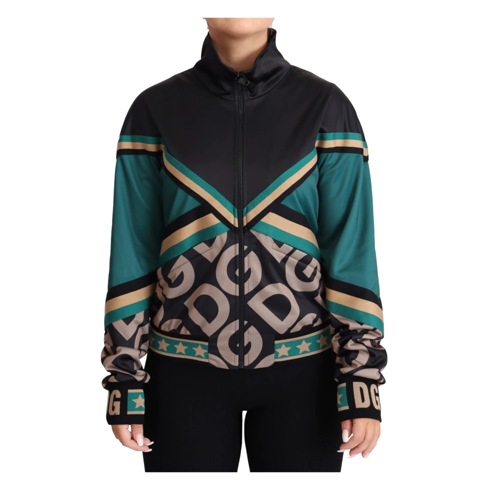 Dolce & Gabbana Women's Black Multicolor Logo Mania Bomber Jacket
