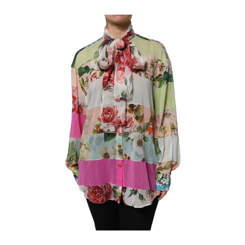 Dolce & Gabbana Women's Multicolor Silk Floral Blouse Tie Neck - Shirts - M - Blouses & Shirts