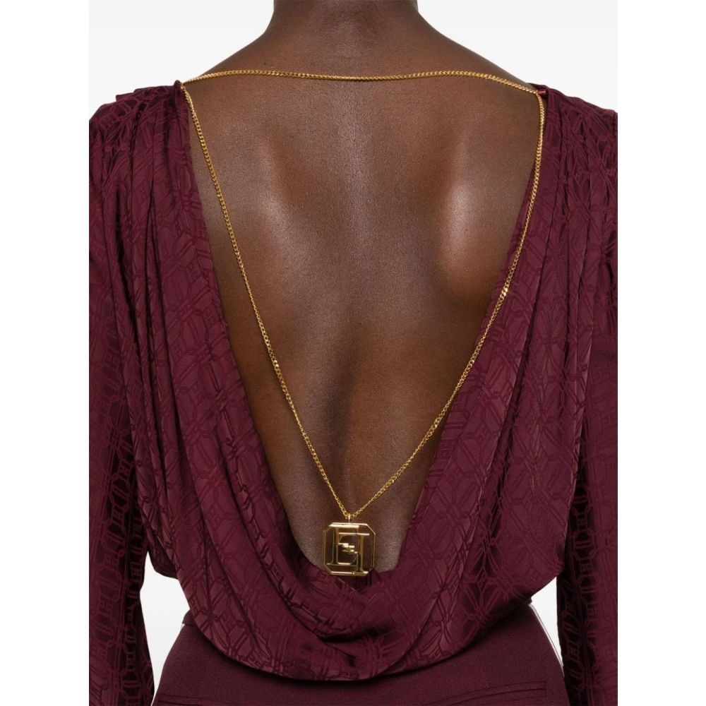 Elisabetta Franchi Satin Jacquard Bodysuit Brown Dames