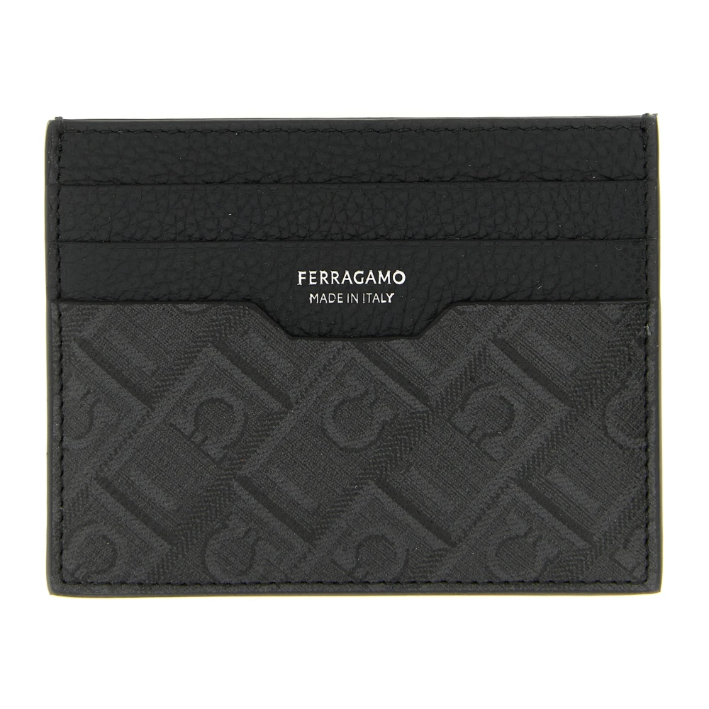 Ferragamo Men's Black Hammered Leather Card Holder - Wallets & Cardholders - One Size - Accessories