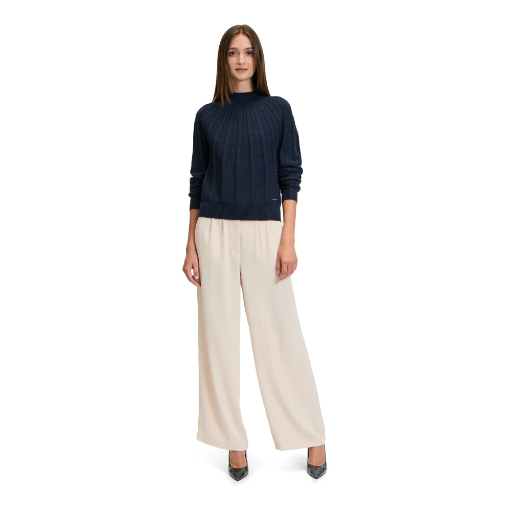 Betty & Co Gebreide trui met opstaande kraag Blue Dames