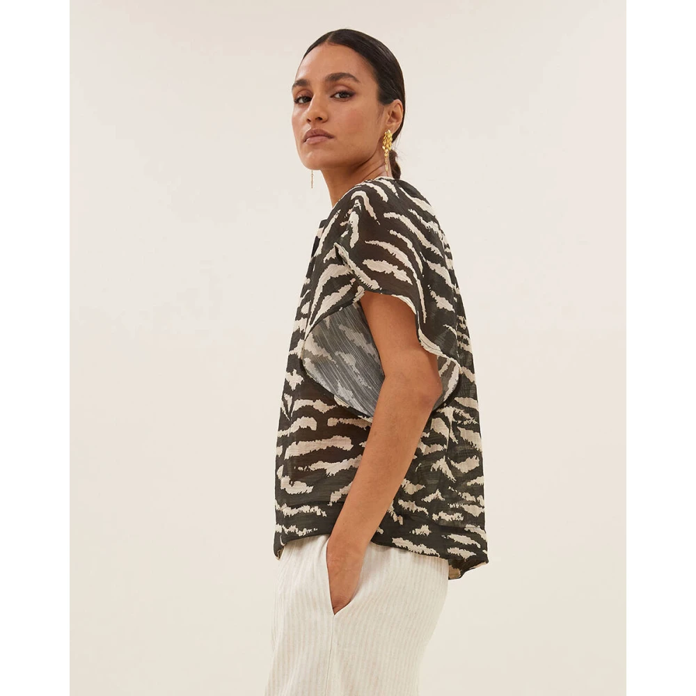 By-Bar Zebra Blouse Korte Mouw Vina Black Dames