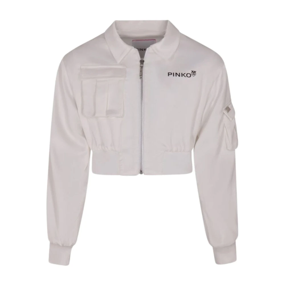 Pinko White Light Jackets, Female, 14 Y, Satin Bomber Jacket