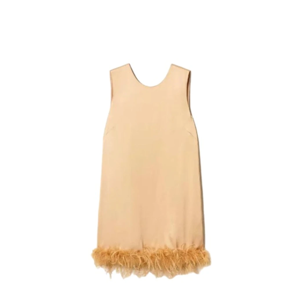 Twinset Marabou Veer Korte Jurk Brown Dames