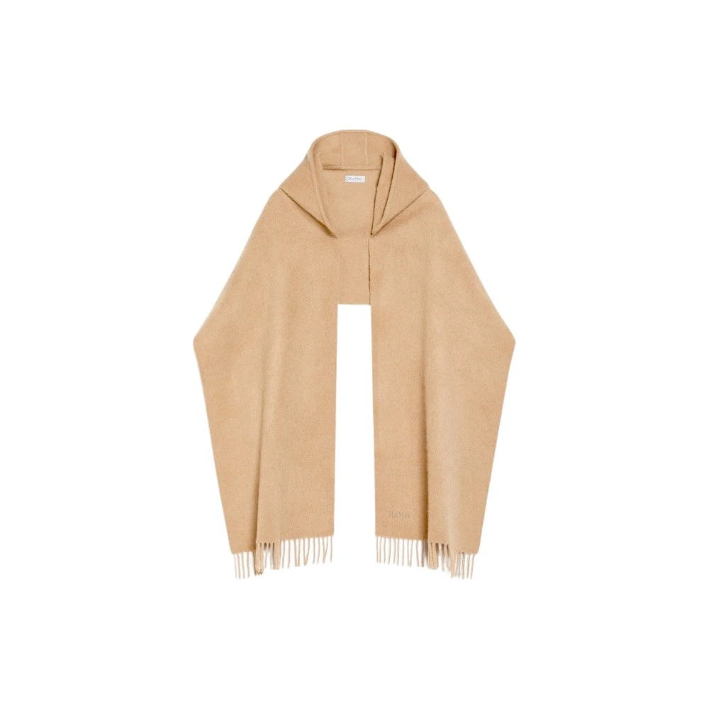 Max Mara Lyxig Huva Cashmere Ull Sjal Beige, Dam