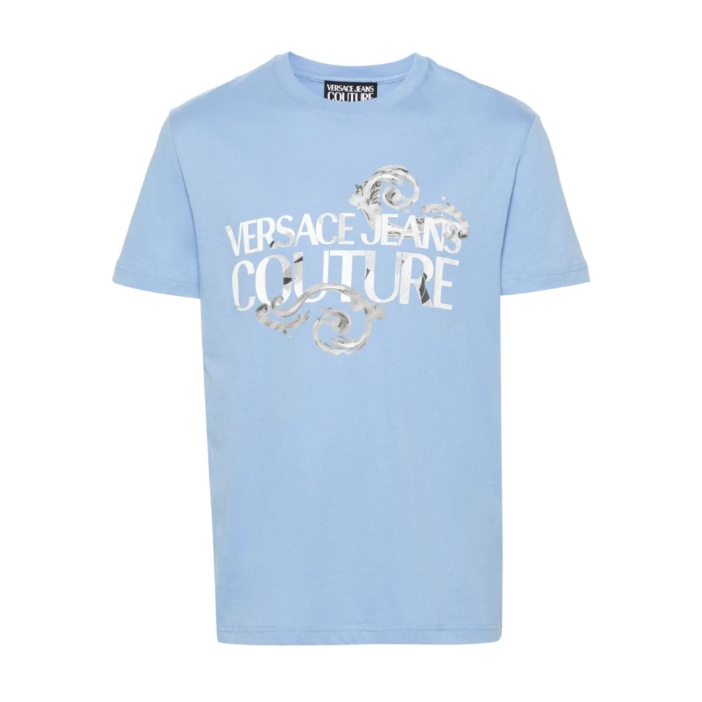 Versace Jeans Couture Logo Print Katoenen T-shirt in Lichtblauw Blue Heren