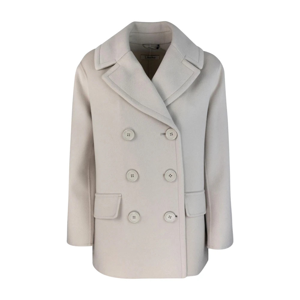 Max Mara Studio Witte Wollen Jas Zijde Gevoerd White Dames