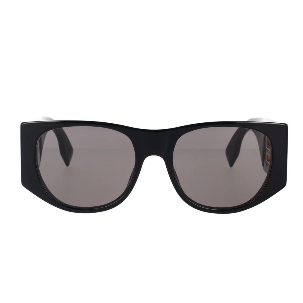 Fendi Glamorösa ovala solglasögon med mörkgråa linser och guldmetalllogotyp Black, Unisex