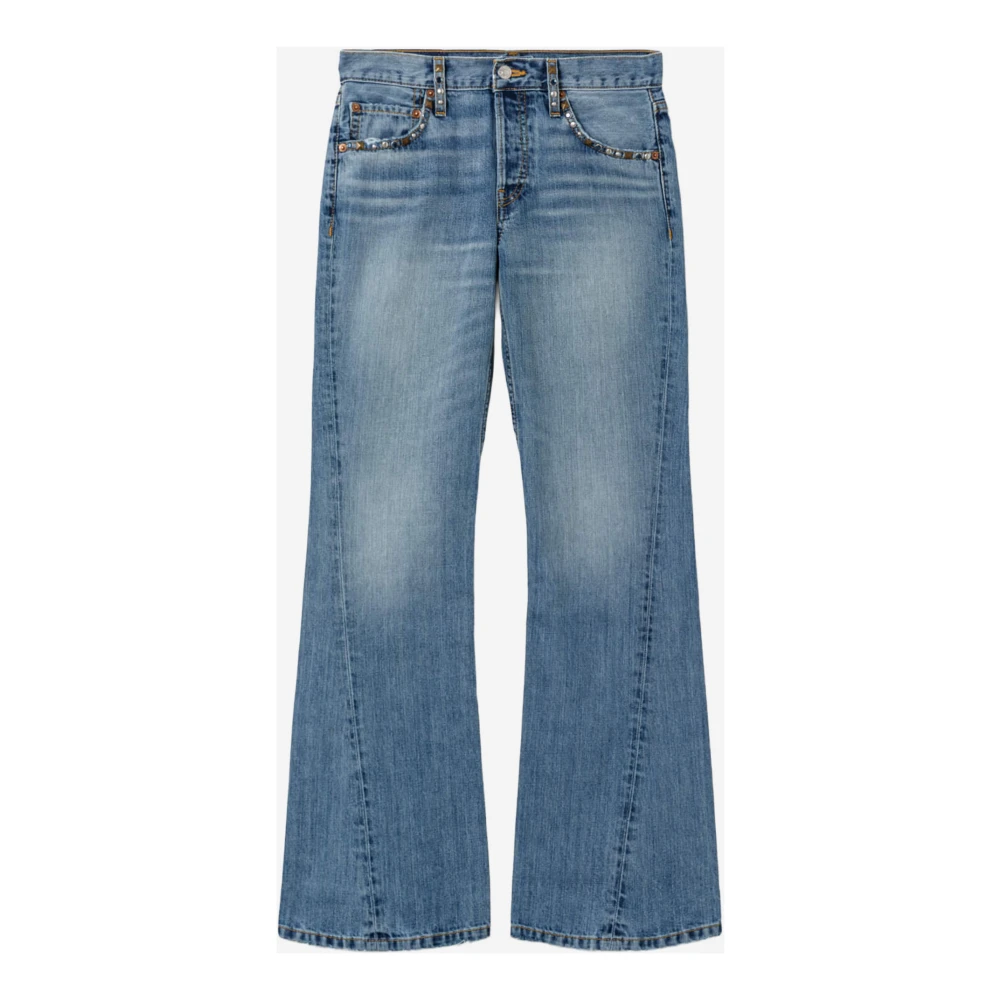 Re/Done Women's Blue Flare Jeans, W28, Twisted Mid Rise Bootcut Cotton Jeans