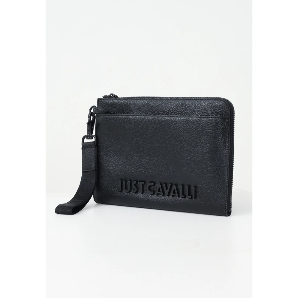 Just Cavalli Zwarte Eco-leren Pochette met Logo Black Heren