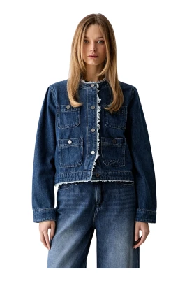 Kraglös jeansjacka