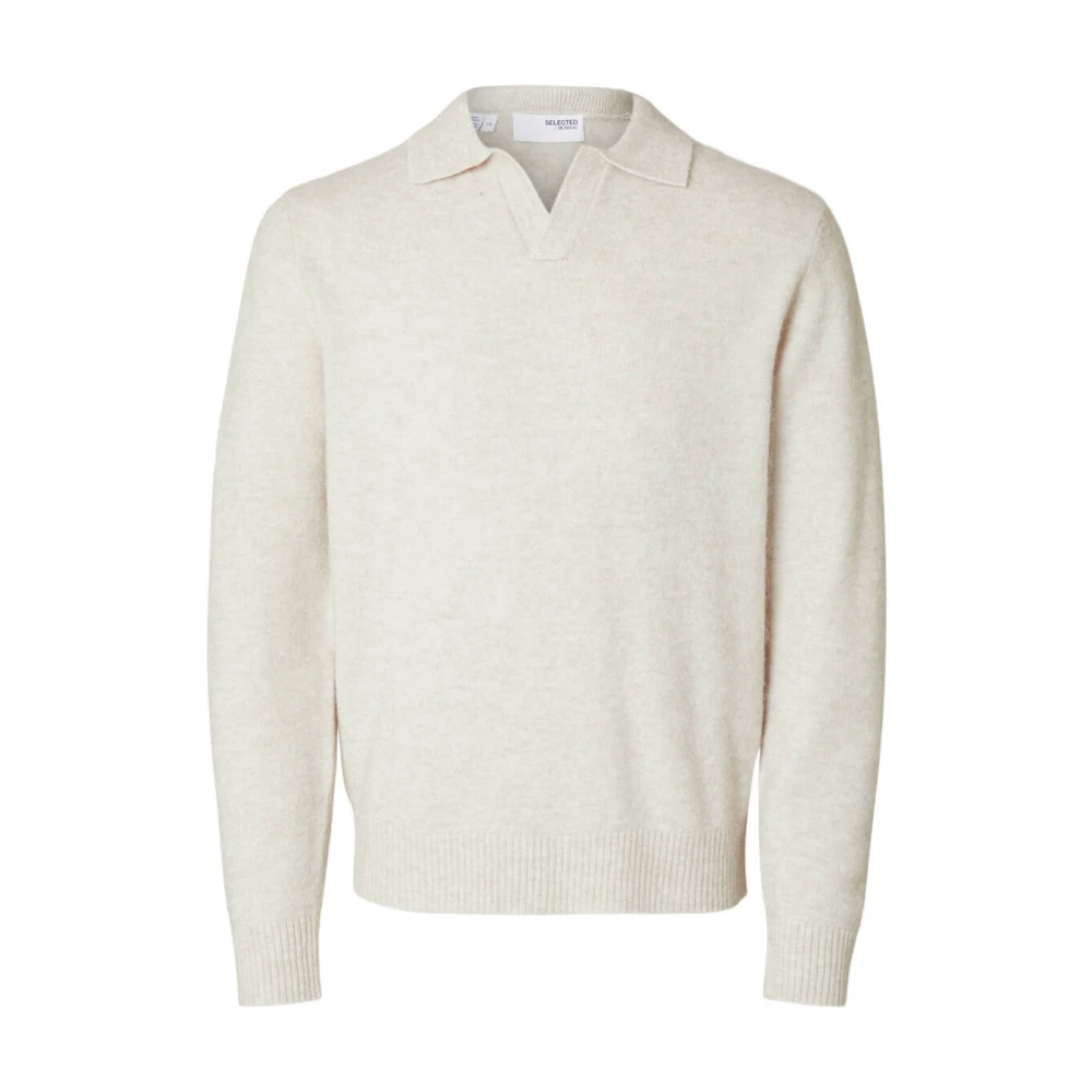 Selected Homme Gebreide Open Polo Pullover Beige Heren