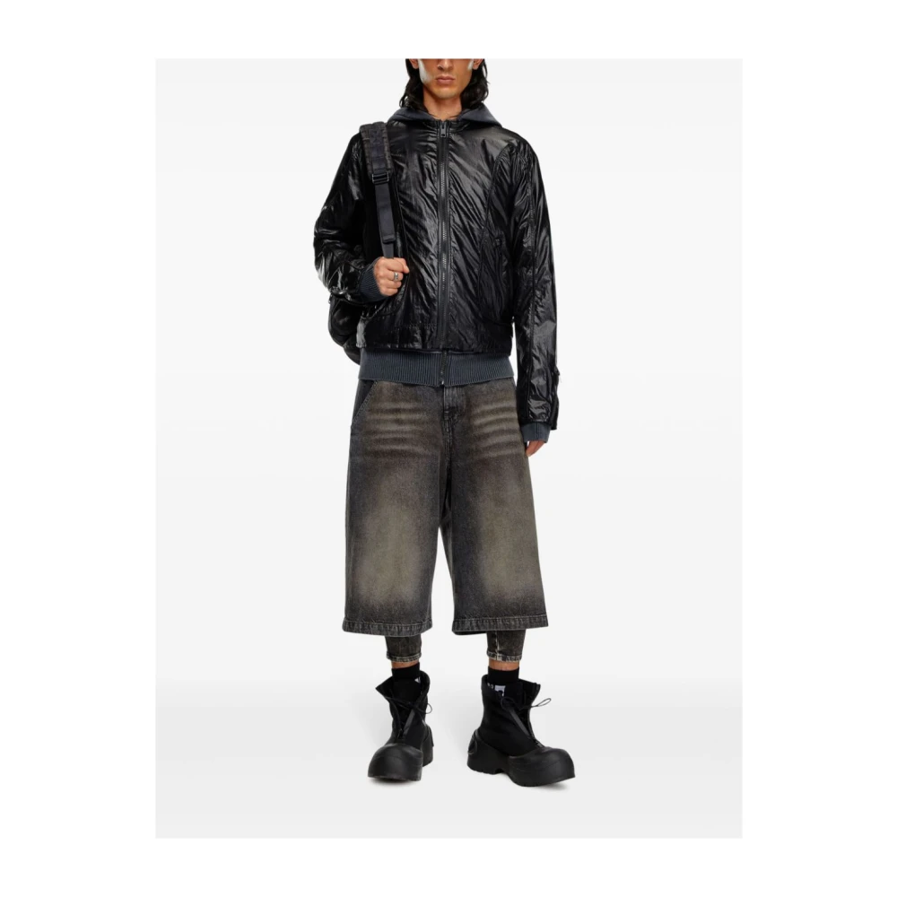 Diesel Zwarte Bikerjas met Coatingseffect Black Heren