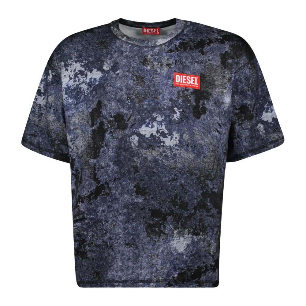 Diesel Blauw Marmer Print Oversized T-shirt Blue Heren