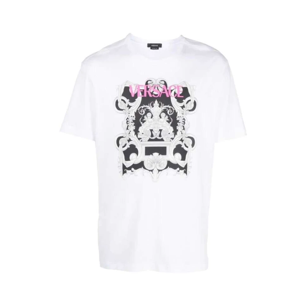 Versace Barok Stijl Grafisch Print T-Shirt White Heren
