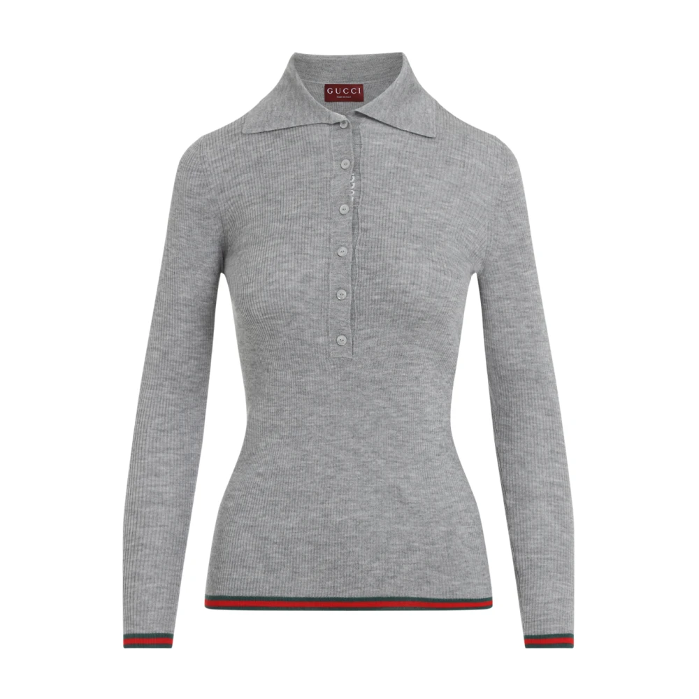 Gucci Ljusgrå Polo Stickad Web Gray, Dam